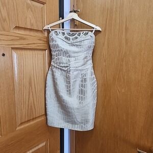 Kay Unger Gold metallic Giraffe Animal Print Beaded Strapless Cocktail Dress 2